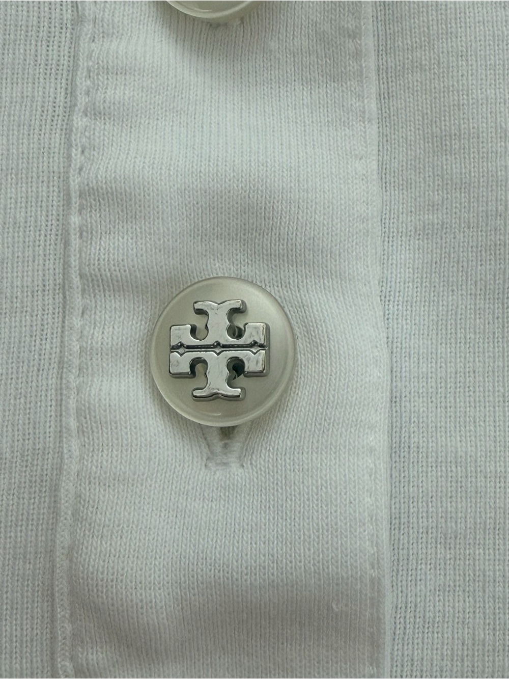 Tory Burch White Knit Polo Top Logo Buttons 3/4 Sleeve Stretch Classic Size M - Picture 8 of 11